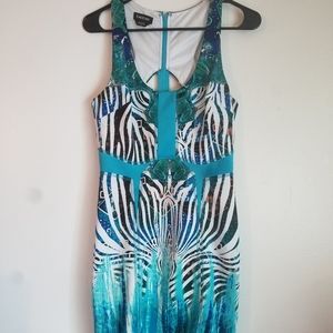 BEBE Teal Zebra Print Dress
